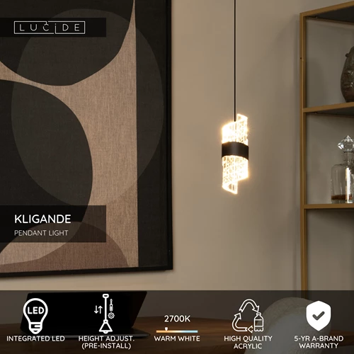 Lucide KLIGANDE - Pendant light - Ø 13 cm - LED - 1x9W 2700K - Black - USP